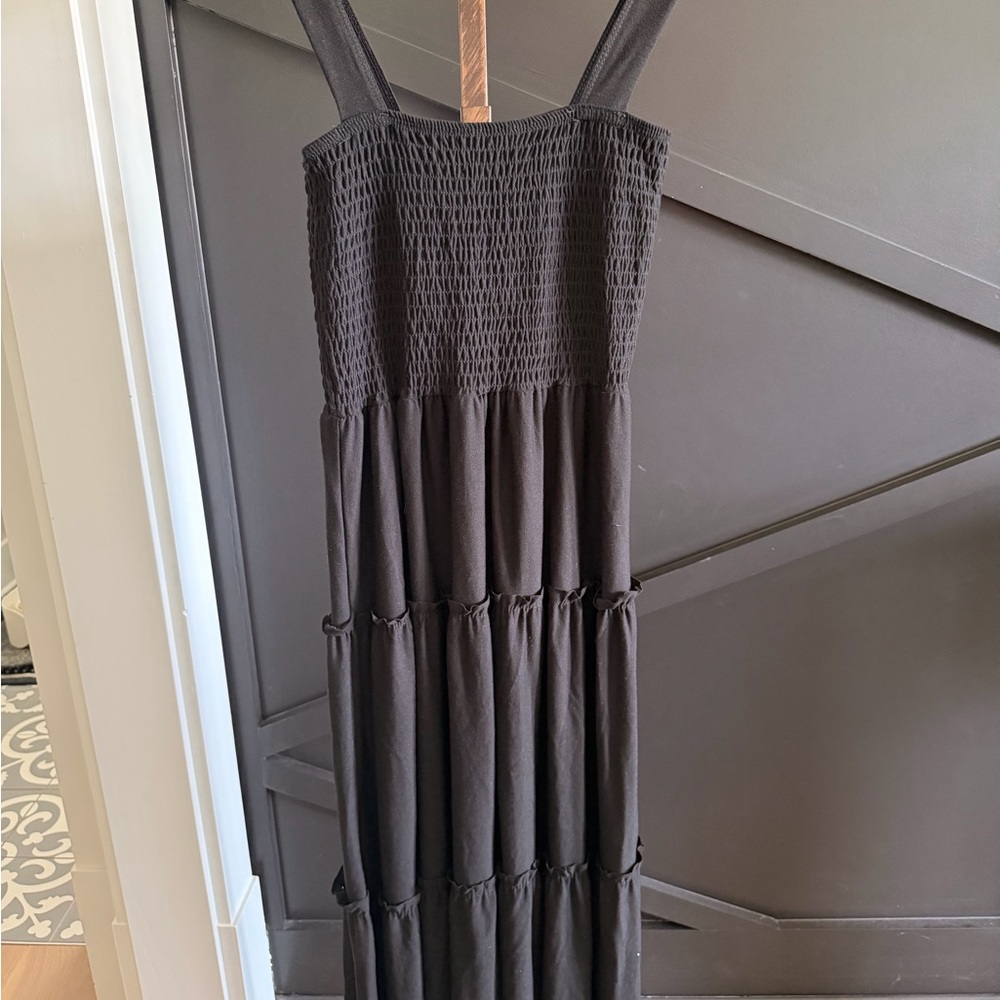 Zenana Outfitters Black Smocked Tiered Maxi Dress